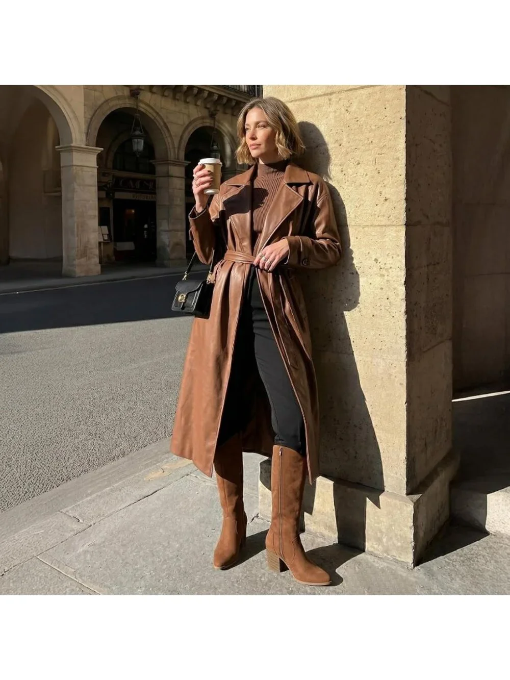 Women's Brown Suede Chunky Heel Suede Pointed Toe Side Zipper Knee High Boots